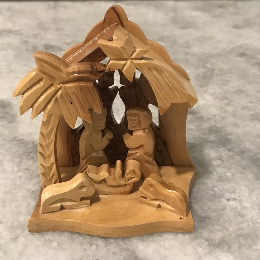 Olive Wood Nativity Scene Hand‎ Carved Mini Creche Holy Manger Christmas